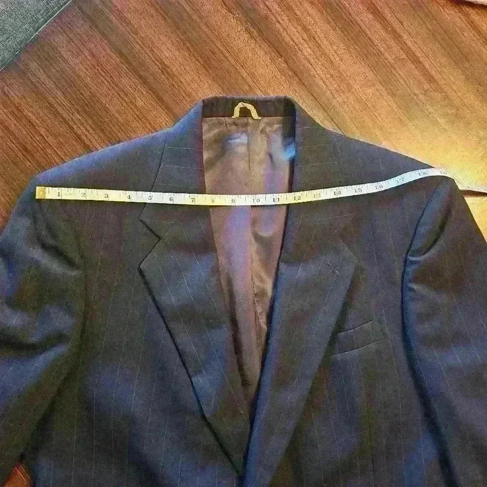 Sterling and Hunt Luxe Dark Navy Pinstripe 100% Wool Blazer Sz 42R EUC